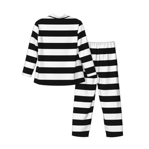 Stripes Black White Men'S Pajama Set 2 Packs Loungewear, Long-Sleeve Shirt And Full-Length Bottom, Soft Sleepwear2
