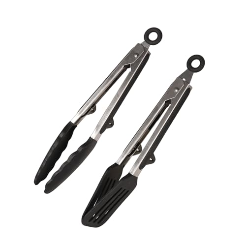 9 Inch Set of 2 Silicone Kitchen Tongs Include Food Tongs and Spatula Tong Non-Slip Locking Cooking Tong for Air Fryer Baking Serving