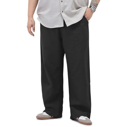 Image of Urbano Plus Men's Loose Fit Solid Linen Blend Trousers Non-Stretchable