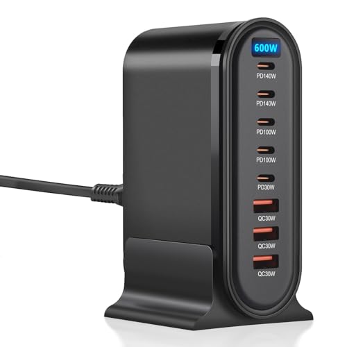 600W Cargador USB C Multiple, 8-Port USB C Cargador GAN PD QC USB Carga Rápida, Alimentador Multiple Tipo c Compatible con Portátiles Phone