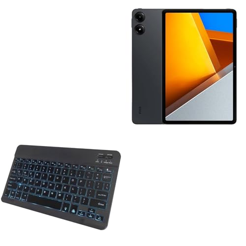 BoxWave Keyboard Compatible with Xiaomi Poco Pad - SlimKeys Bluetooth Keyboard - with Backlight, Portable Slim LED 7 Colors - Jet Black