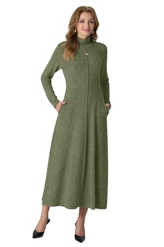 GRECERELLE Women's 2025 Fall Winter Casual Mock Neck Long Sleeve Flared Maxi Sweater Dress with Pockets (XS - 3XL)