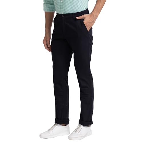 Image of Colorplus Men's Cotton Blend Solid Piece Dyed Pattern Contemporary Fit Flat Front Casual Trouser