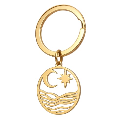 Porte-Clés Lune – Porte-Cléf Étoile et Charme de Sac pour Femmes avec Vague Océane et Étoile, Cadeaux de Porte-Clé Cool pour Amatrices de Nature