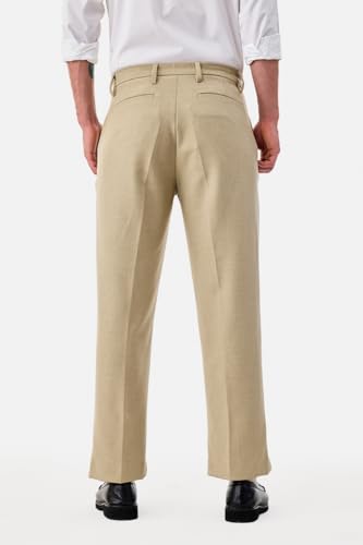 Image of SNITCH Men Casual Trousers| Baggy Fit Mid Rise Solid Plain Front Style | Breathable Cotton Blend & Lightweight Linen Fabric for Summer & Everyday Outings
