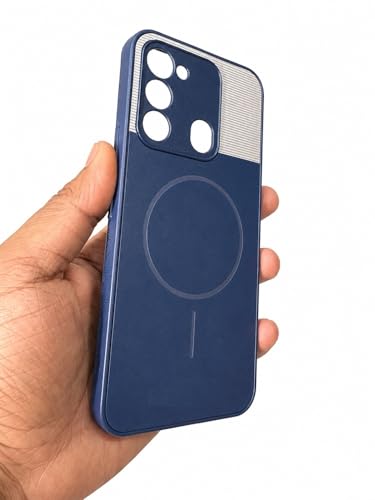 Image of Bintage Mac Safe Design Hard Slim Back Case | Soft Border Camera Protect | Dual PU Leather Finish Back Cover Compatible for Tecno Spark Go 2022 - Royal Blue