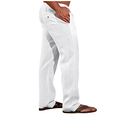 XIAXOGOOL Mens Linen Pants Big and Tall Loose Fit Elastic Waist Lightweight Drawstring Pants Summer Beach Yoga Pants Trousers