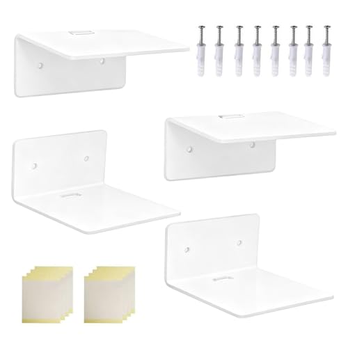 Estanterías de pared acrílicas genéricas – Multifunción 4 piezas | Organizador de pared adhesivo de 10 cm, para sala de estar, cuarto de baño, dormitorio, almacenamiento, álbum, cocina, biblioteca y