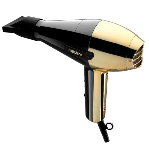 Phon per capelli Elchim 2001 Black&Gold | Asciugacapelli Professionale | Due Velocità | Cinque temperature | Motore di Lunga Durata | Per Capelli Morbidi e Setosi |1700-2000W 220-240V