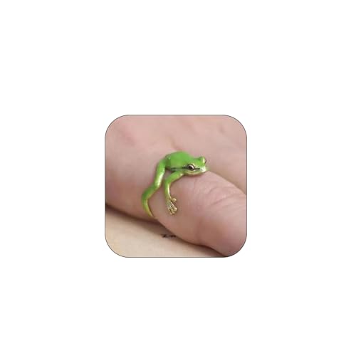 IQPDYV Tree Frog Ring for Women Cute Tree Frog Ring Adjustable Open Frog Ring Funny Green Frog Ring for Women Jewelry Gifts (Green)