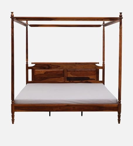 VISHWAKARMA DECOR Wooden King Size Poster Bed for Bedroom | Solid Wood Poster Bed Cot Double Bed Furniture for Living Room | Palang Divan for Hotel & Restaurents (Teak Finish) - Image 3