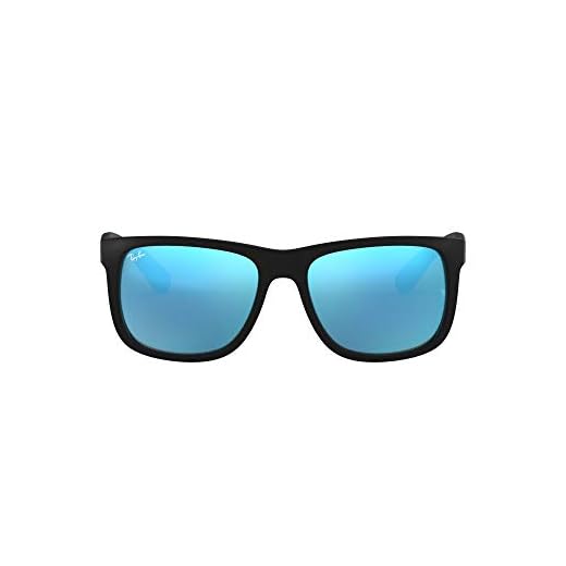 Óculos de Sol Ray-Ban RB4165F Justin Low Bridge Fit Retangulares, Borracha Preto/Azul Flash, 58 mm