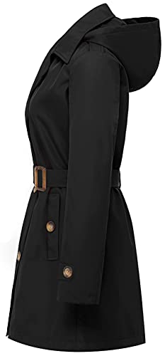 Chrisuno Women'S Classic Oversized Hooded Windbreaker Rain Jacket Loose Coat Trench Coat Plus Size Black Xl thumb #6