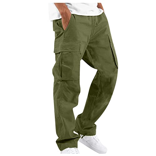 WENKOMG1 Men's Basic Tactical Bottoms Breathable Elastic Waist Trousers Pencil Leg Sports Bottoms
