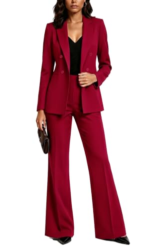 Agenlulu Womens 2 Piece Suits Business Casual Outfits Long Sleeve Solid Blazer Pantsuits Professional Office Work Sets Red