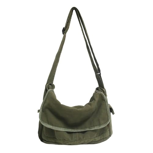 Bolsa carteiro vintage de lona para homens e mulheres bolsa tiracolo bolsa de ombro Harajuku streetwear, Verde militar, 15.0x4.7x10.2 inches