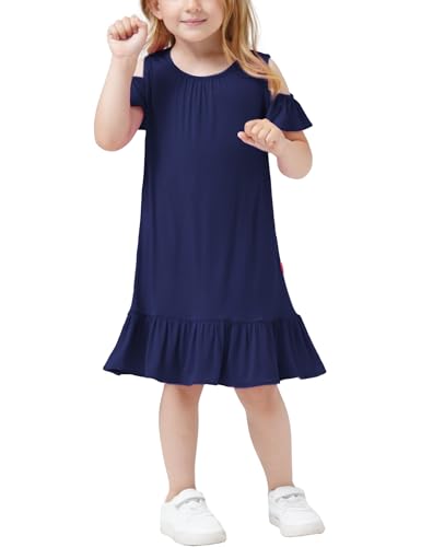 Girls Summer Dress Bamboo Viscose Short Sleeve Off Shoulder Casual Dresses