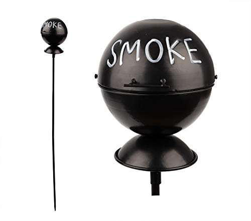 Sturm-Aschenbecher für draußen - Kugelgrill-Look - 112 cm groß - Mit Erdspieß, Deckel & Grillrost-Ablage - Outdoor Wind-Ascher aus Metall