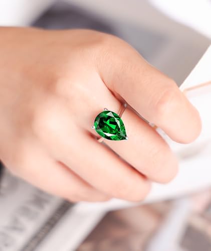 Simulated 12 * 16mm Gemstone Birthstone Adjustable Rings 925 Sterling Silver Plated Pear Cut Wedding Rings for Women, Engagement Rings for Women Birthday Jewelry Gifts3