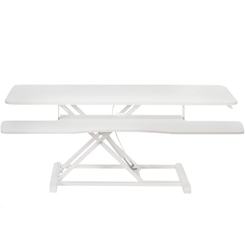 Image of VIVO 48 inch Desk Converter, K Series, Height Adjustable Sit to Stand Riser, Dual Monitor and Laptop Workstation with Wide Keyboard Tray, White, DESK-V048KW