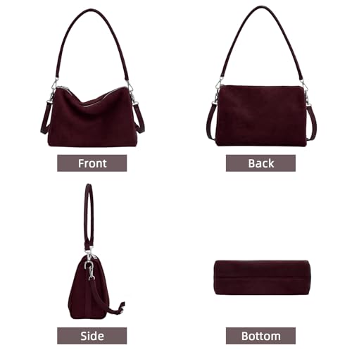 Image of Suede Tote Bags for Women, Suede Purse Handbag Vintage Slouchy Hobo Shoulder Crossbody Bag