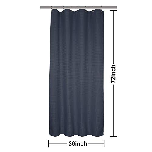 Image of Barossa Design Stall Shower Curtain Fabric 36 x 72 Inch, Waffle Weave, Hotel Luxury Spa, 230 GSM Heavy Duty, Water Repellent, Navy Pique Pattern Decorative Bathroom Curtain
