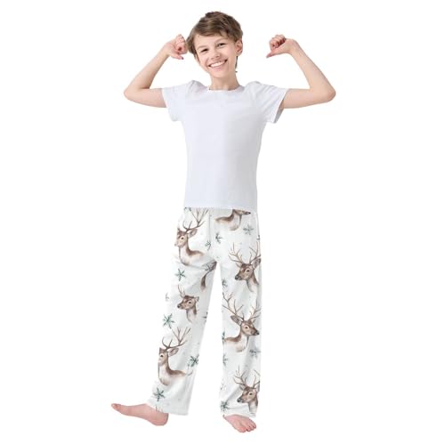 ZZXXB Watercolor Reindeer Boys Long Pants Soft Trousers Elastic Waist Kids Lounge Bottoms with Pockets S-XL2