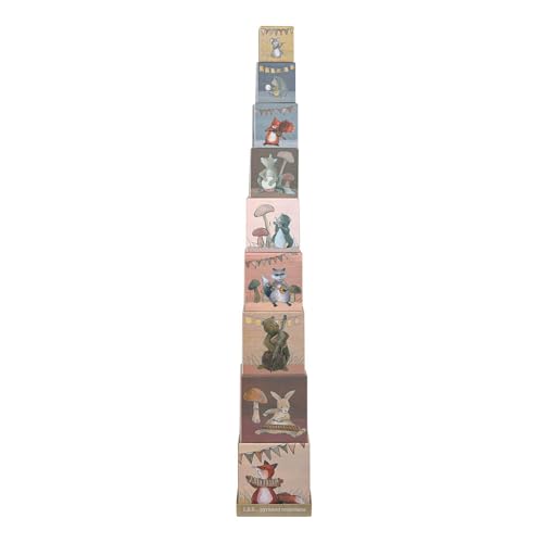 Egmont Toys Jeu de pyramides - 4 designs à empiler et à compter (forêt, musicien, famille de lapins, dinosaures), 9 blocs en carton, jouets éducatifs à...