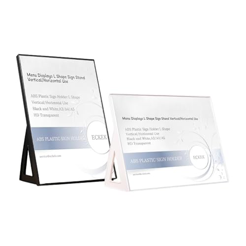 ECKEK ABS Plastic Sign Holder,Menu Displays L Shape Sign Stand Vertical/Horizontal Use (White A4 210×297mm/8.27×11.69inches)