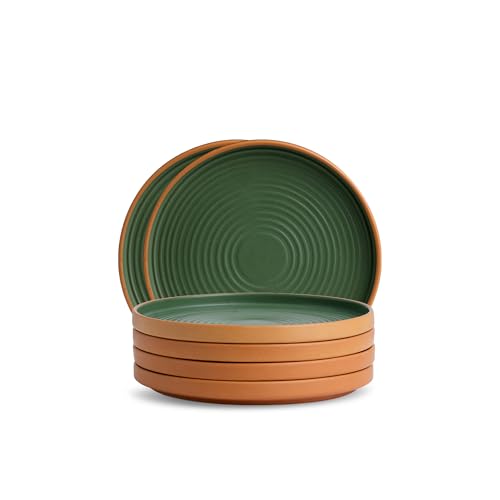 Image of Shay Ceramic Dinner Plates Set, 6 Pieces, Klay Green Series | Matte Finish | Premium Stoneware | Porcelain Plates | Set of 6 Plates for Dinner (Klay Dinner Plates - Green)