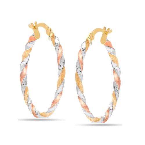 LeCalla Real 925 Sterling Silver Hoop Earrings | 14K Gold-Plated Three-Tone Twisted Earring Jewelry | Light-Weight Italian Design Click-Top Hoop Earrings for Women4