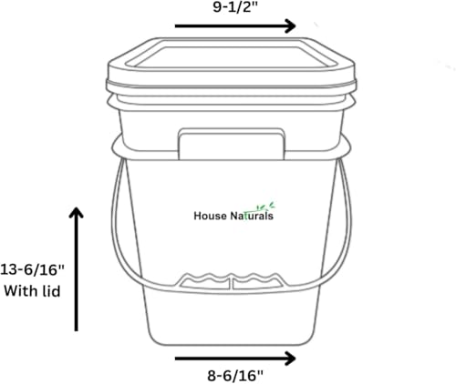 Image of House Naturals 4 Gallon Square Food Grade Bucket Pail with Plastic Handles and Lid (Pack of 3) Made in USA containers (4G SQ Clear - Green lids)