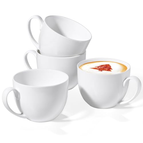Chulan C3-4 22 Oz Large Bone China Cereal Mug Set Of 4, Oversize White Ceramic Latte Mugs, Jumbo Soup Mugs Coffee Cups cover