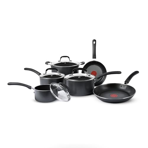 T-fal Ultimate Hard Anodized Nonstick Cookware Set 10 Piece Induction Oven Safe 400F Pots and Pans, Dishwasher Safe Black