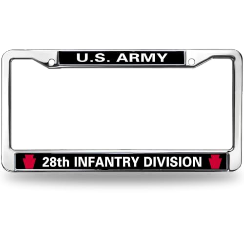 Image of US Army 28th Infantry Division License Plate Frame Metal Auto Tag Holder | US Army 28th Infantry Division License Plate Frame Chrome Metal Car Tag Cover Fit Standard US Auto Trucks Exterior Hardware