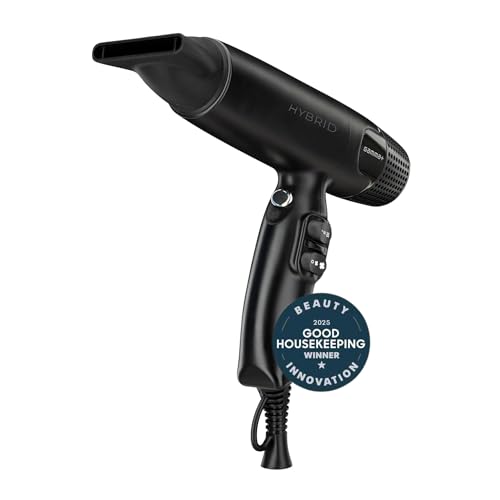 GAMMA+ Hybrid Professional Hair Dryer Lightweight Ionic Technology Low Noise with 2 Nozzles and Diffuser (Black)