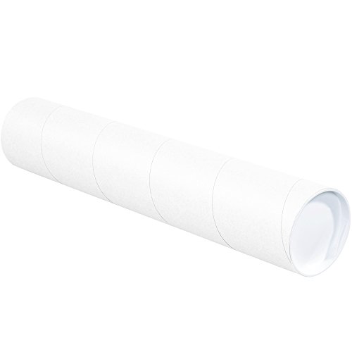 BOX USA Mailing Tubes with Caps, 4" x 12", White (15 pack)