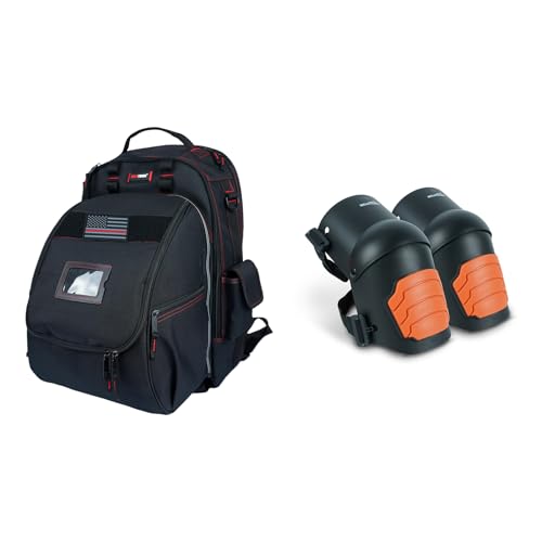 Image of MELOTOUGH Welding Tool backpack for Tools and Helmet Extreme Gear Pack with Large Capacity Helmet Holder,Knee Pads for Work,Construction,Flooring,Gardening