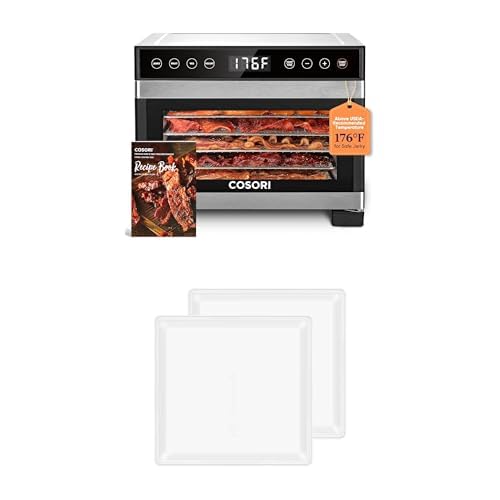 COSORI Food Dehydrator Bundle, 5 Stainless Steel Trays, 176°F Temp Control, 4 Presets, 48H Timer, with 4 Extra BPA-Free Fruit Leather Roll Sheets for P501-SUS ，Silver