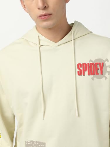 Image of Bewakoof Official Marvel Merchandise Spiderman Men's Graphic Print Oversized Fit Half Sleeve Hooded Cotton T-Shirt