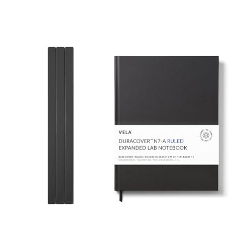 Vela Sciences N7 Expanded DuraCover Lab Notebook, 9.25 x 11.75 in (23.5 x 30 cm), 144 Pages, Grey Saturated Weave, Permanent Bound, 70lb Heavyweight Paper (3-Pack, Ruled)