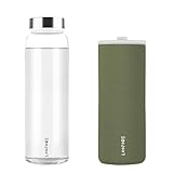 LOOFORE Glass Water Bottle 1L 1000ml, BPA-Free Leak Proof, 1 Litre Large Borosilicate Wide Mouth Glass Drinking Bottles with Protective Sleeves for Sports and Gym with Hot Cold Drinks (Olive Green)