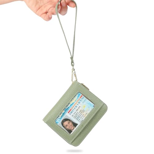Image of GOIACII Small Wallet for Women RFID Blocking Credit Card Holder Ladies Compact Purse Zip Around Wristlet Vegan Leather Green
