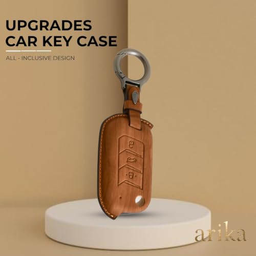 Image of ARIKA Leather Key Cover for Mahindra Scorpio N, XUV 700, Thar Roxx | 3 Button Flip Key, Compatible with Bolero, Compatible with Marazzo, Compatible with XUV 300, Metal Keyring Included