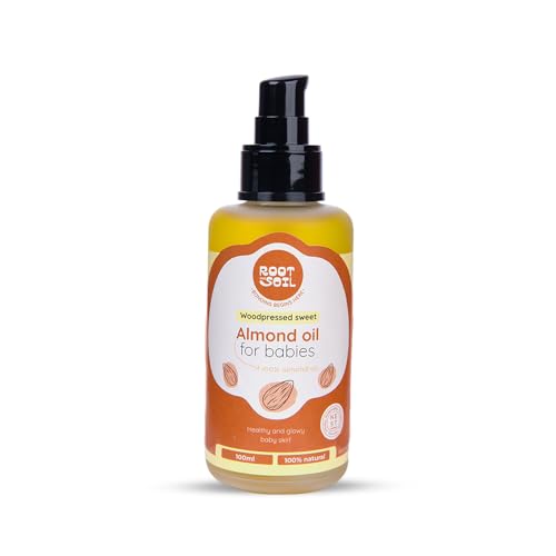 ROOT and SOIL Wood-Pressed Sweet Almond Oil for Babies - 100 ML, 0+ Months, 100% Almond Oil | Wood-Pressed | Newborn & infant friendly | Baby massage oil | 100% Pure Almond oil | No Preservative