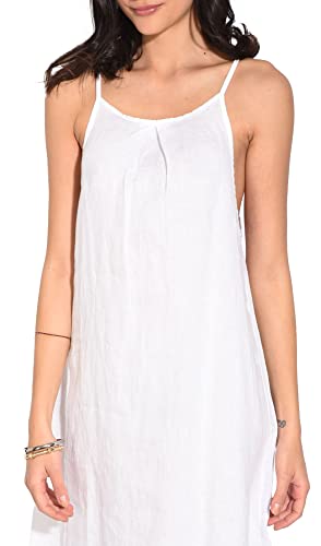 Robe tunique femme lin col rond vêtement été léger sans manches taille S