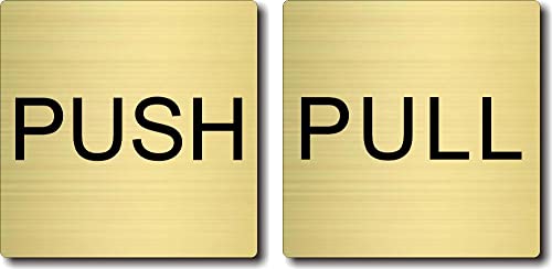 ドアプレート 【 PUSH / PULL 】 ヘアライン ゴールド メタル調 アクリル 四角型 サインプレート 扉 表示板 日本製