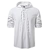 MakingDa Lace Up Hooded Shirt Men Medieval Viking Tunic Costume Cotton Pirate LARP Tops Loose Fit Long Sleeve Steampunk Renaissance Victorian-White-XXL #2