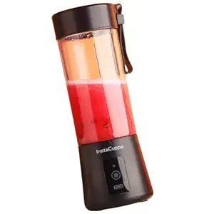 InstaCuppa Portable Blender for Smoothie, Milk Shakes, Crushing Ice & Juices, USB Rechargeable Blender Machine for Kitchen with 2000 mAh Battery, 150 Watts Motor, 400 ML, built-in Jar, Black, Plastic