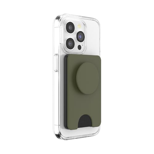 Image of PopSockets Phone Wallet for MagSafe, Phone Card Holder with Grip, Green - Fatigue